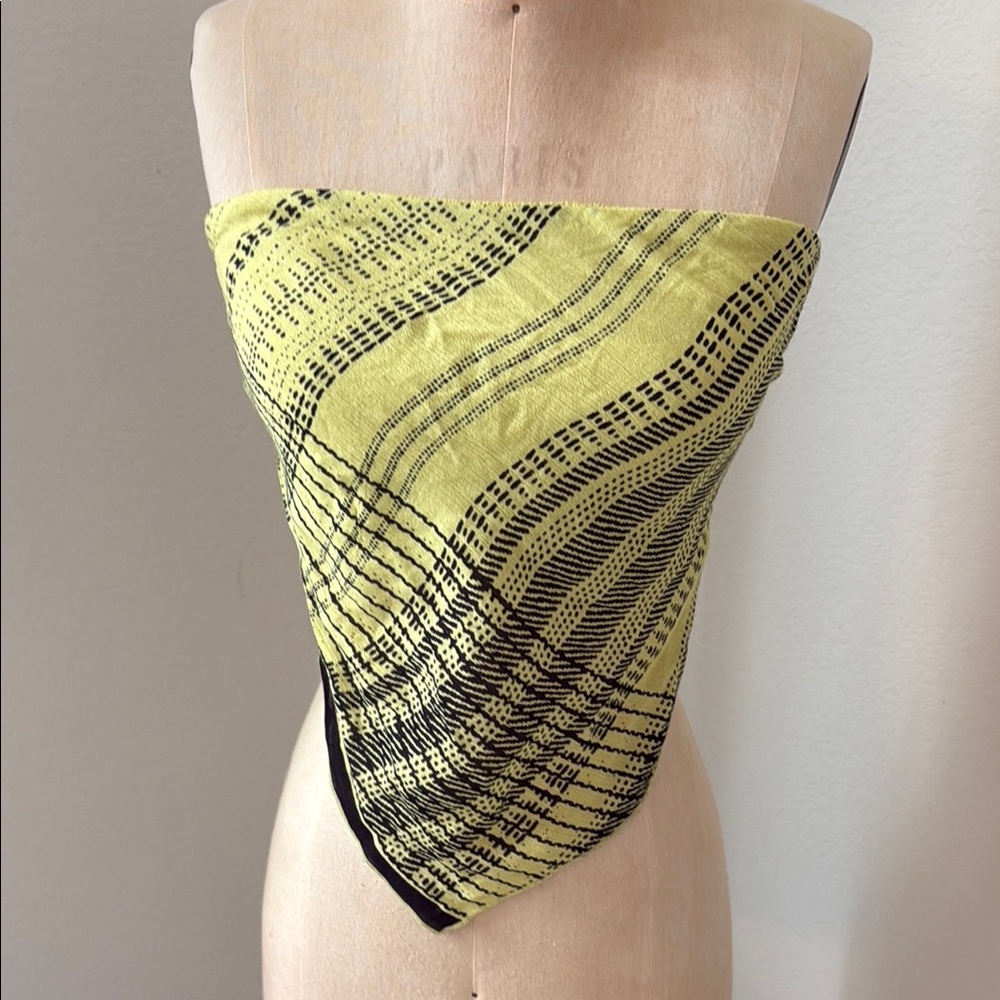 Free People Yellow and Black Patterned Scarf Top